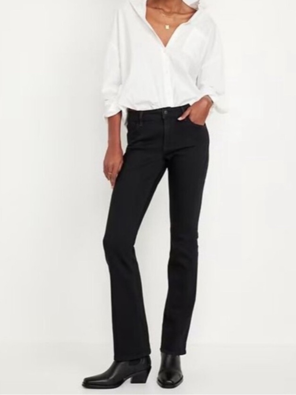 Old Navy Black Mid-Rise Wow Boot-Cut Jeans Stretch‎ Denim Size 2